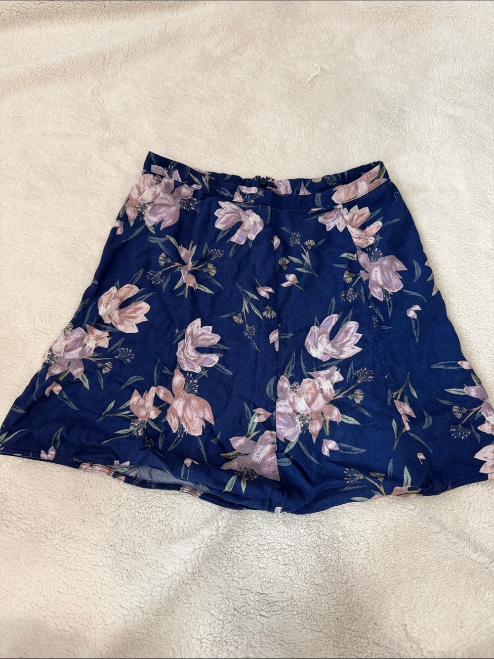 Aritzia Navy Skater Skirt with Pink Floral Print